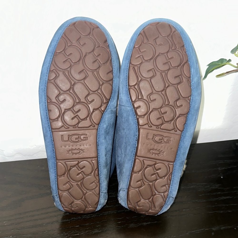 UGG Women's Blue Suede Slippers with Cream Fur - Picture 7 of 16